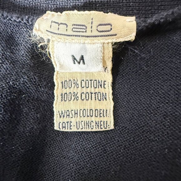 Malo Cardigan Button Down & Short Sleeve Sweater Twin Set Black 100% Cotton Sz M - Picture 2 of 14
